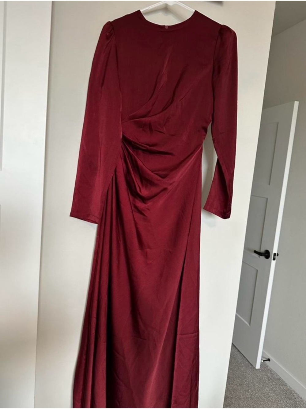Zahraa the Label Burgundy Long Sleeve Satin modest Gown